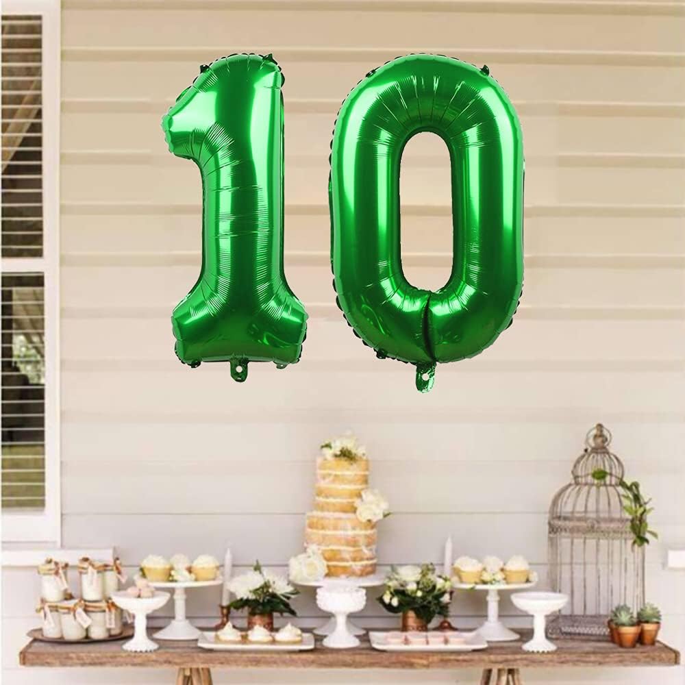 Green 10 Number Balloons Giant Jumbo Number 10 32" Helium Balloon Hanging Balloon Foil Mylar Balloons for Boys Girls 10th Birthday Party Supplies 10
