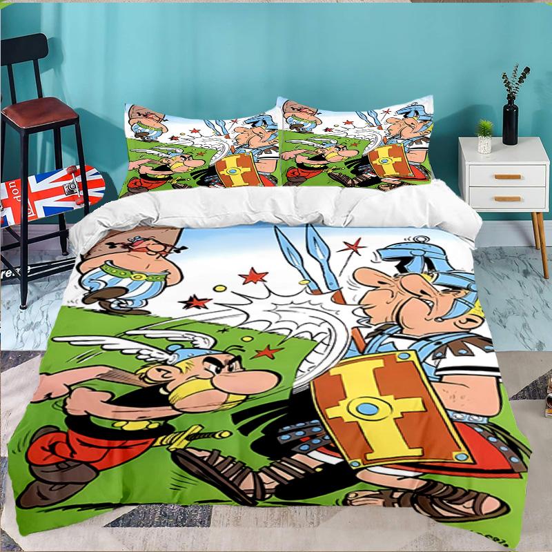 Asterix Freunde 3-teiliges Bettwäsche-Set, Enthält 1 Bettbezug und 2 Kissenbezüge, Perfektes Geschenk für Weihnachten, Ideal für Schlafzimmer, Wohnheim