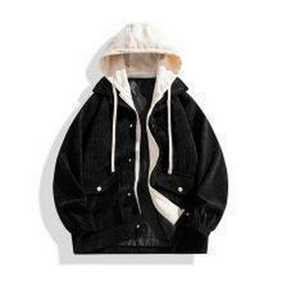 2023 Autumn/Winter Men's Hooded Baseball Jacket: Fake Two-Piece, Casual, Loose, Versatile, Couple's Outerwear