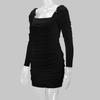 Spring/Summer 2025 Women's European/American Bodycon Dress - Sexy Square Neck, Mesh Long Sleeves