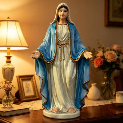 Blessed Mother Virgin Mary Statue with Open Arm Religious Catholic Sculpture Hand Painted Saint Mary Figurine for Indoor Home Decor