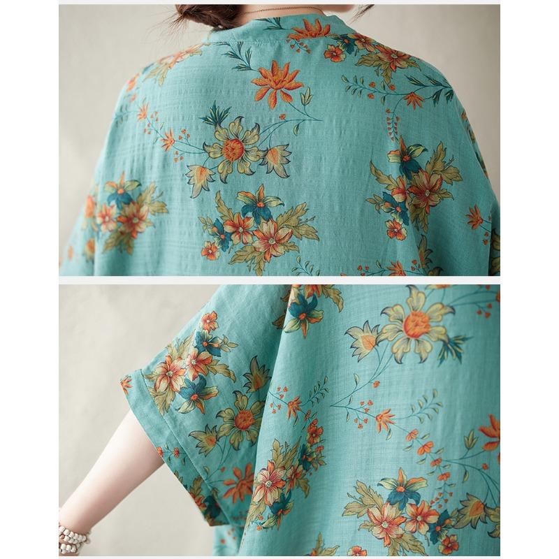 DIMANAF 2024 Plus Size Summer Women Beach Dress Basic Holiday Floral Print Loose Style Vintage Long Dresses