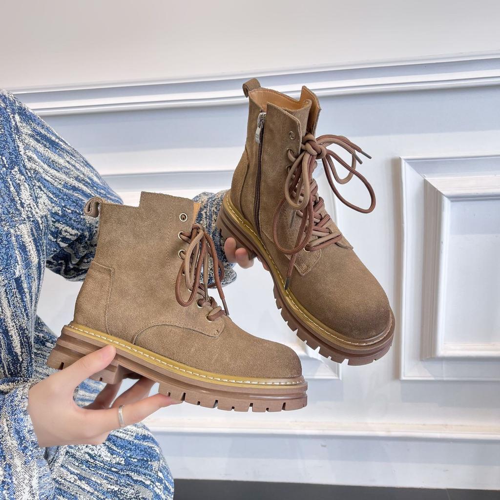 Leather Heightening Martin Boots Women's 2026 Spring and Summer New Retro British Style Fashion Casual Short Boots Platform Boots
