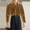 INCERUN Men Casual Lapel Neck Long Sleeve Zipper Up Velvet Jackets Coats