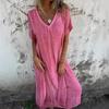 European & American Cross-Border Fashion 2025 V-Neck Cotton Linen Semi-Formal Dress