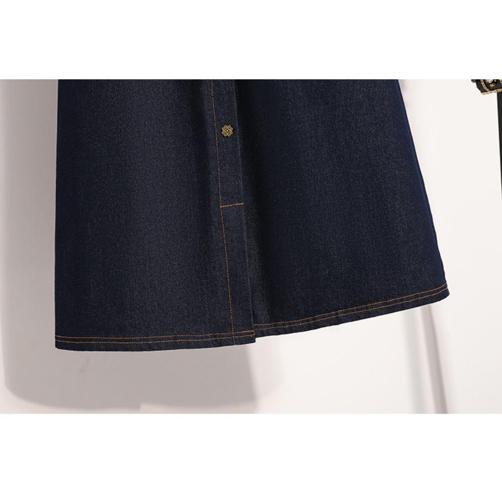 Dimanaf Fuste denim elastice Plus Size 2025, linie A, fustă lejeră, talie înaltă, Vintage Maxi