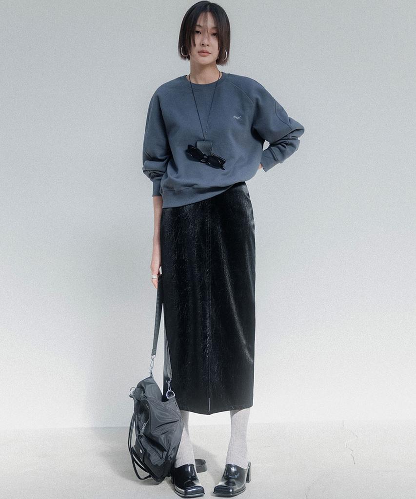 Memua Velouté Leather Long Midi Skirt (Black)