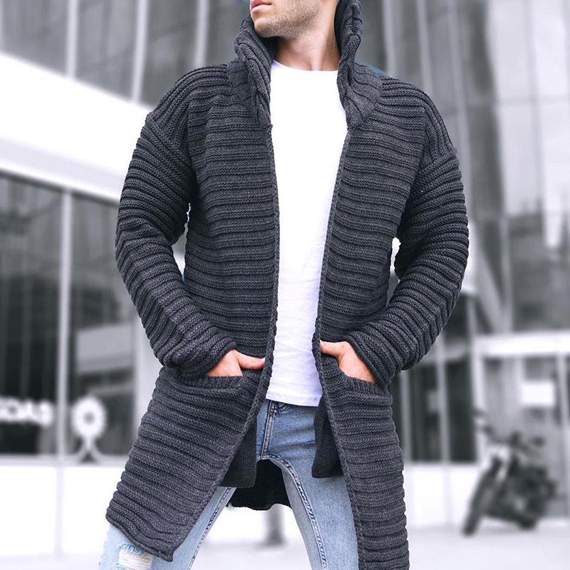 Men's Solid Color High Neck Long Sleeve Knit Cardigan Sweater - 2025 Autumn/Winter Collection