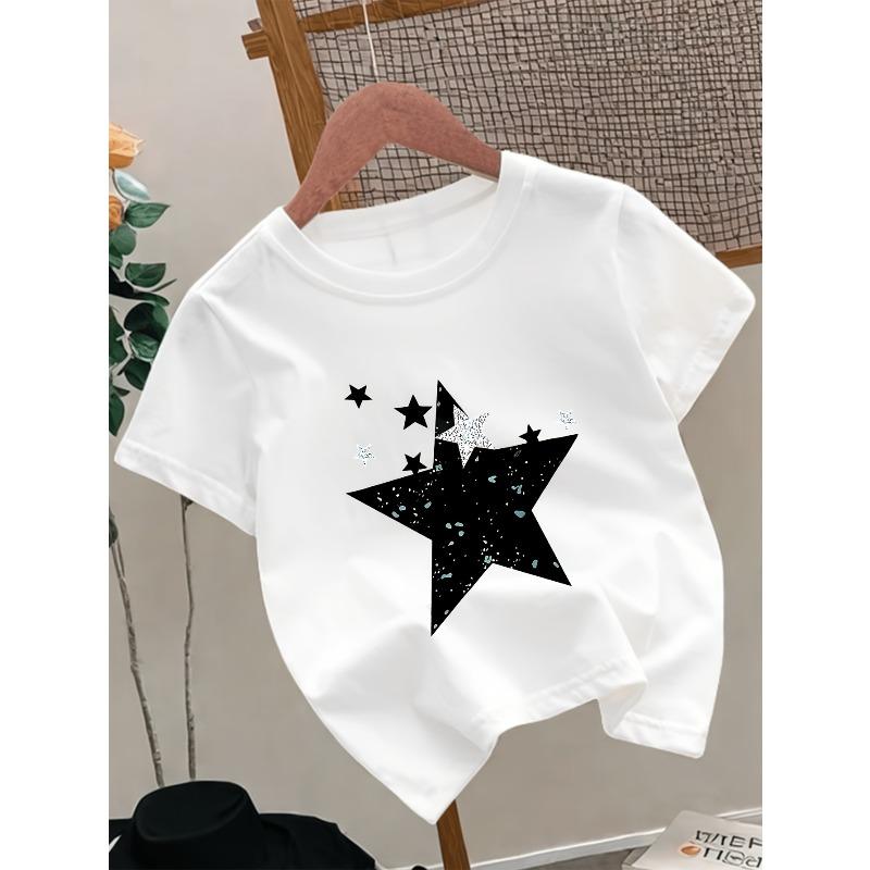 European sizes Girls Round Neck T-Shirt, Casual Fashion Print Top 110 белый
