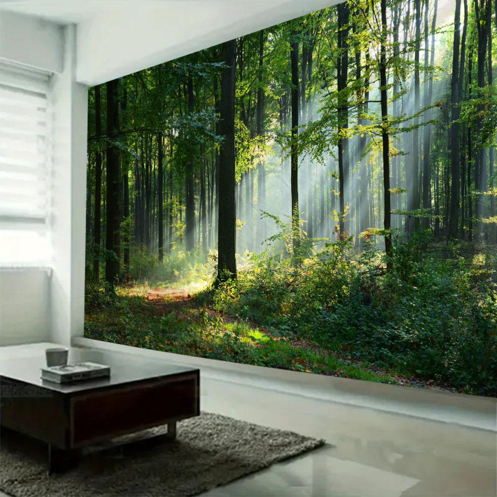 Sunshine Forest Tapestry Natural Landscape Wall Hanging Hippie Home Living Room Bedroom Background Cloth Poster Blanket