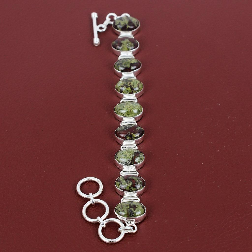 Dragon Bloodstone Bracelet Gemstone Bracelet Handmade Jewelry 925 Sterling Silver Bracelet Adjustable Chain Bracelet Silver Jewelry For Gift