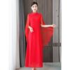Chinese Style Plus Size Women's Modified Chinese Red Shawl Dress Chorus Host Dance Skirt Evening Dress M-5XL
