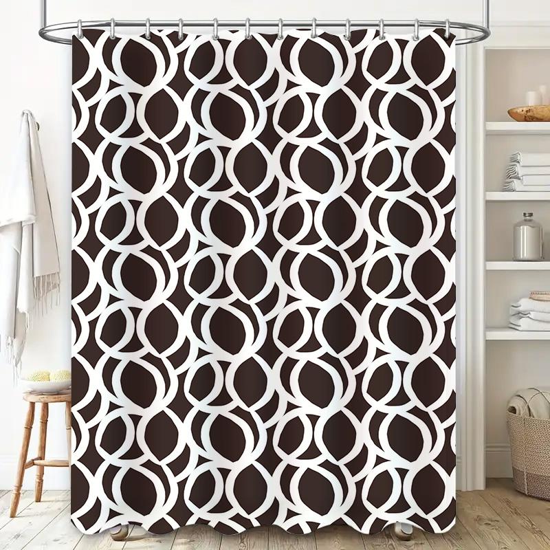 Modern Bath Shower Curtain With Geometric Design For Bathroom Decor White Brown Polyester Fabric Waterproof Home Decoration (Whi