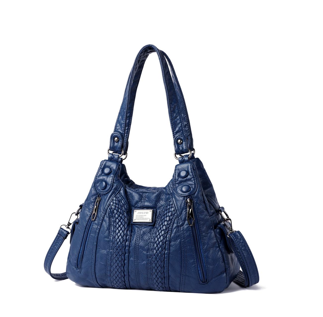 

Shoulder bag, armpit bag, retro washed leather bag, casual versatile rivet tote bag, large capacity women синій
