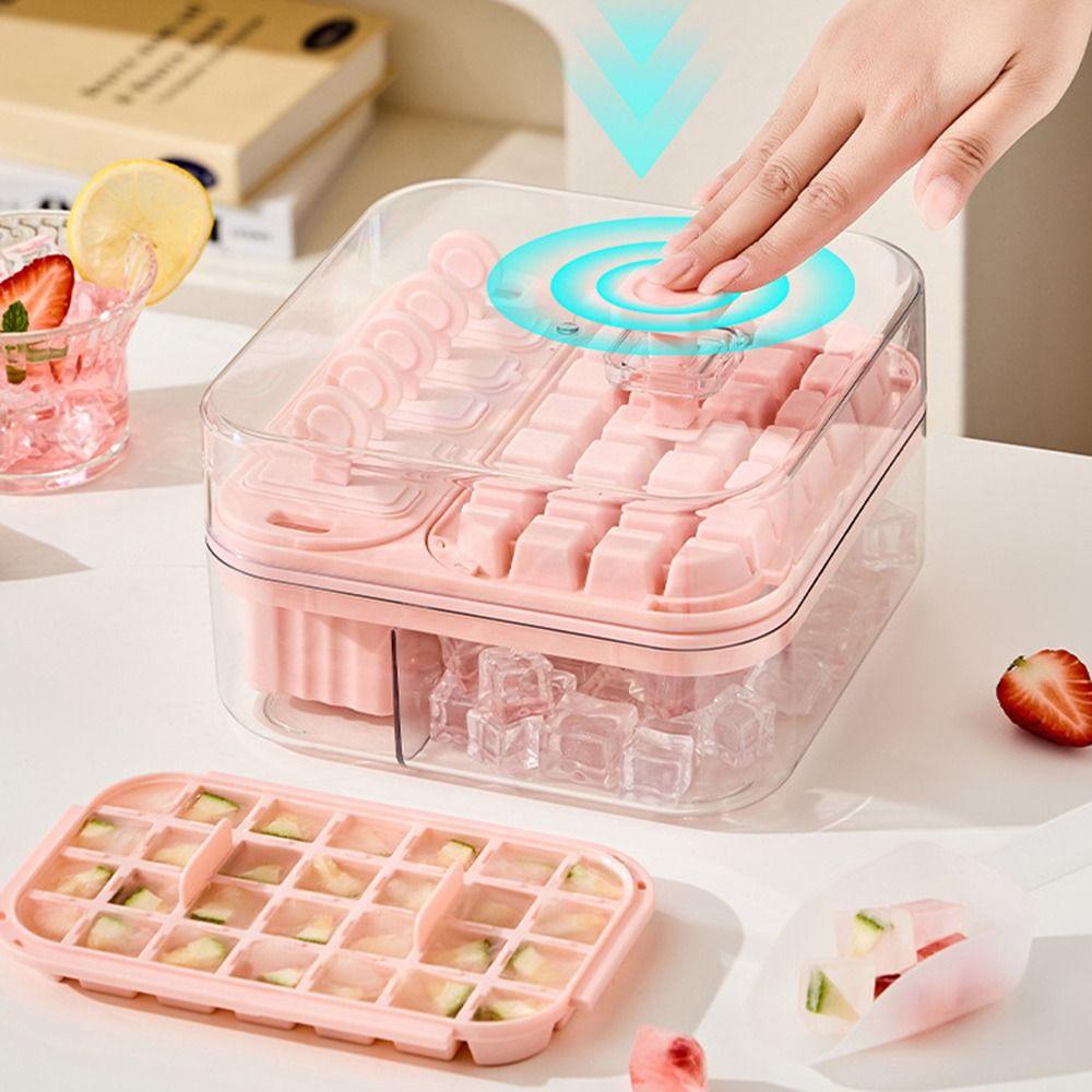 2-in-1 Press Ice Tray Box One-Touch Release Ice Maker Space Saving Ice Cream Mold  Home Kitchen Use