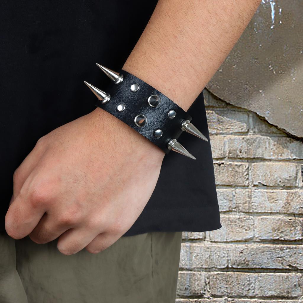 Vintage Lær Armbånd Armmansjett Goth Metall Armbånd Skjult Spenne Justerbar Gotisk Punk Armbånd Herresmykker