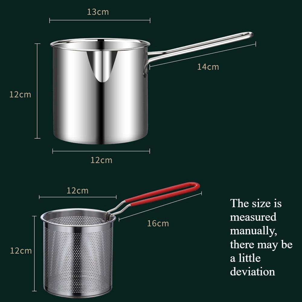 304 Stainless Steel Deep Frying Pan Kitchen Gadgets with Frying Basket and Anti-scalding Handle, Suitable for Frying, Steaming,