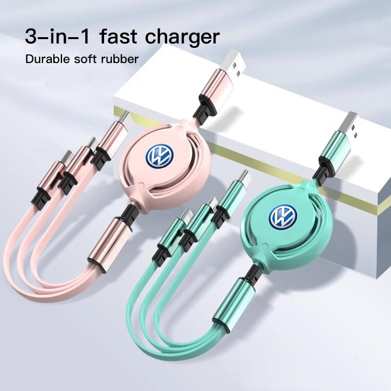 Hub Caps 3 In 1 Car Apple Android Type-C Quick Charger Cable Multi Charger T9 For Volkswagen Polo Golf Tiguan Passat Touareg Magota
