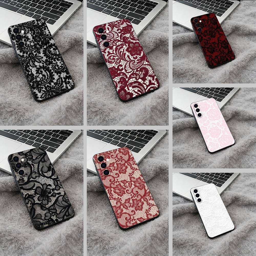 L-Lace Print Pattern Phone Case For Samsung Galaxy A73,A71 A72,A70,A53,A52,A51,Soft Silicone Black Cover