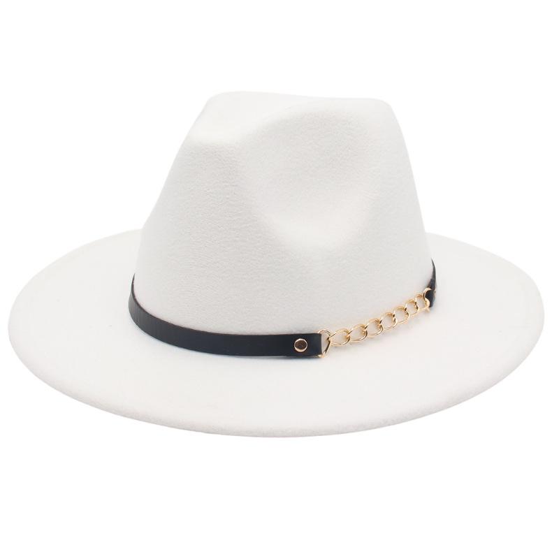 New Shanghai Gentleman Felt Hat, Belt, Iron Chain,Foreign Trade Top Hat, Light-Bottomed Fedora, Large Brim Hat