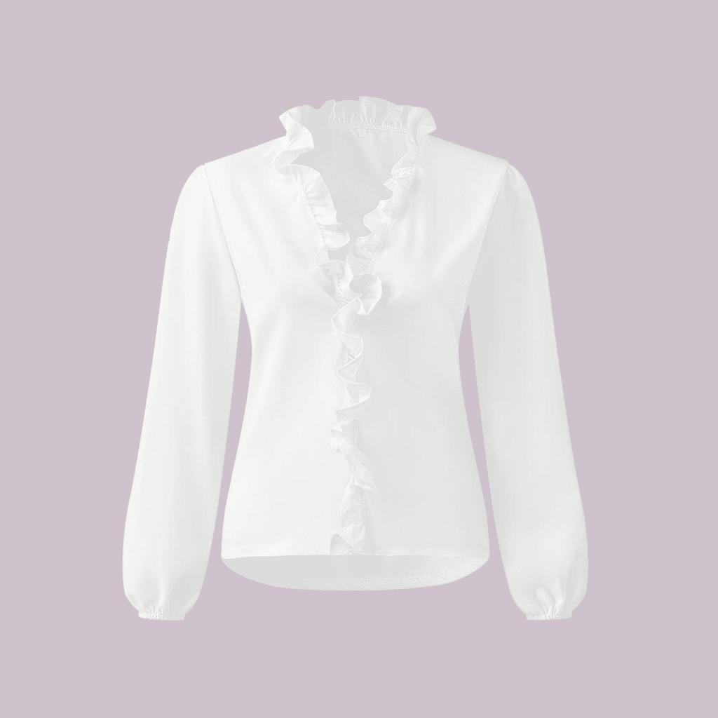 Damska bluzka z długim rękawem i falbankami, europejski i amerykański styl, kolekcja Wiosna/Lato 2025