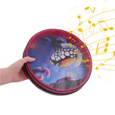 10'' Solid Wooden Ocean Drum Sea Wave Frame Drum Musical Toy