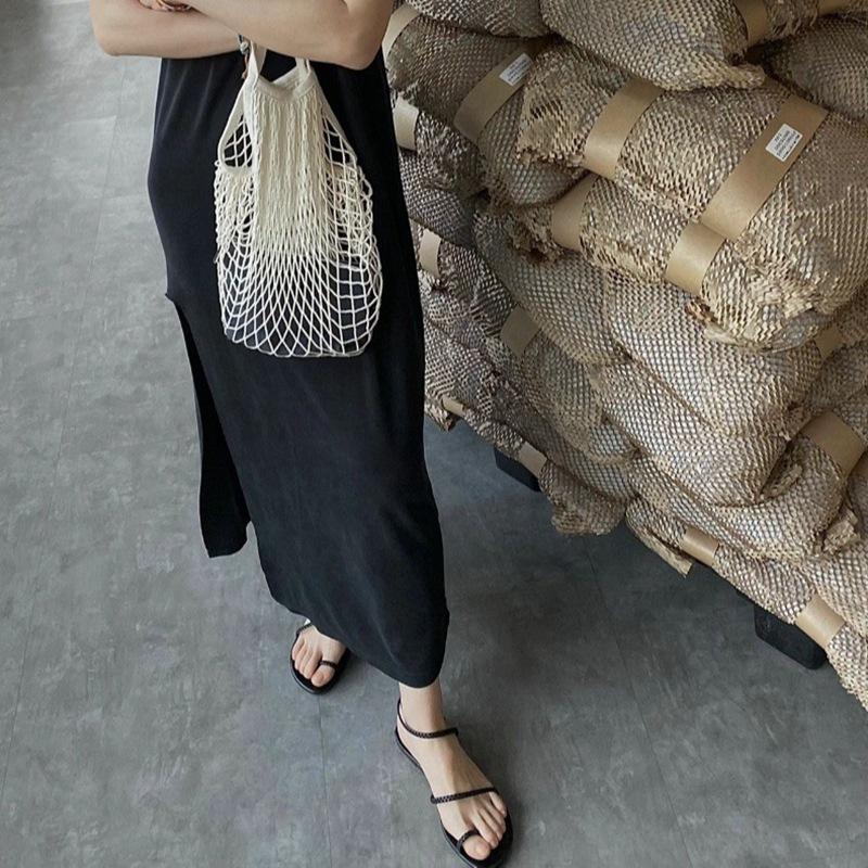 Woven one-word with flat-soled sandals women's leather niche design simple set of toe sandals