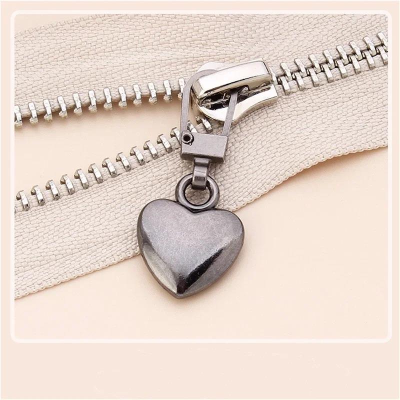 Practical 5PCS Heart Shape Detachable Metal Zipper Slider Repair Kits For Bags Backpack Coat Pull Tab
