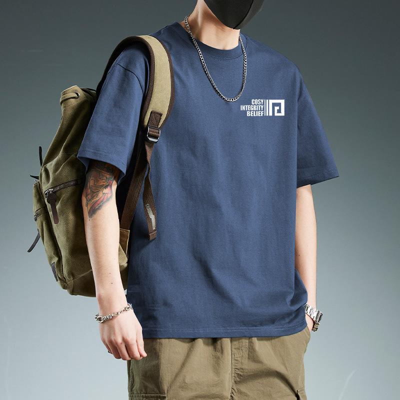 Retro Short Sleeved T-shirt for Men's Summer Fashion Brand Pure Cotton T-shirt with Fashionable Pattern