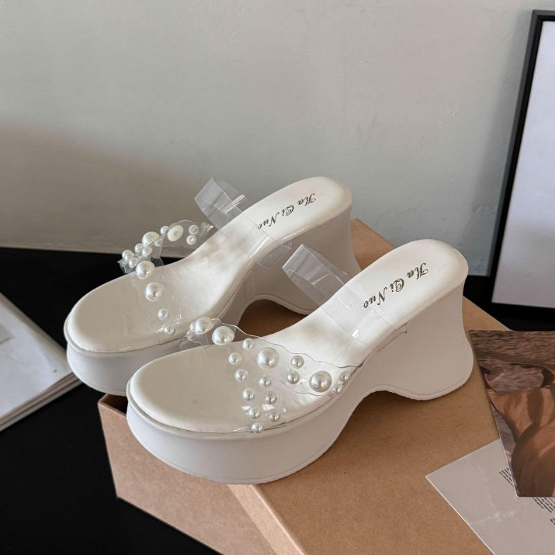 One-word thick heel summer new thick sole heightening small sandals high heel cool slippers women 34