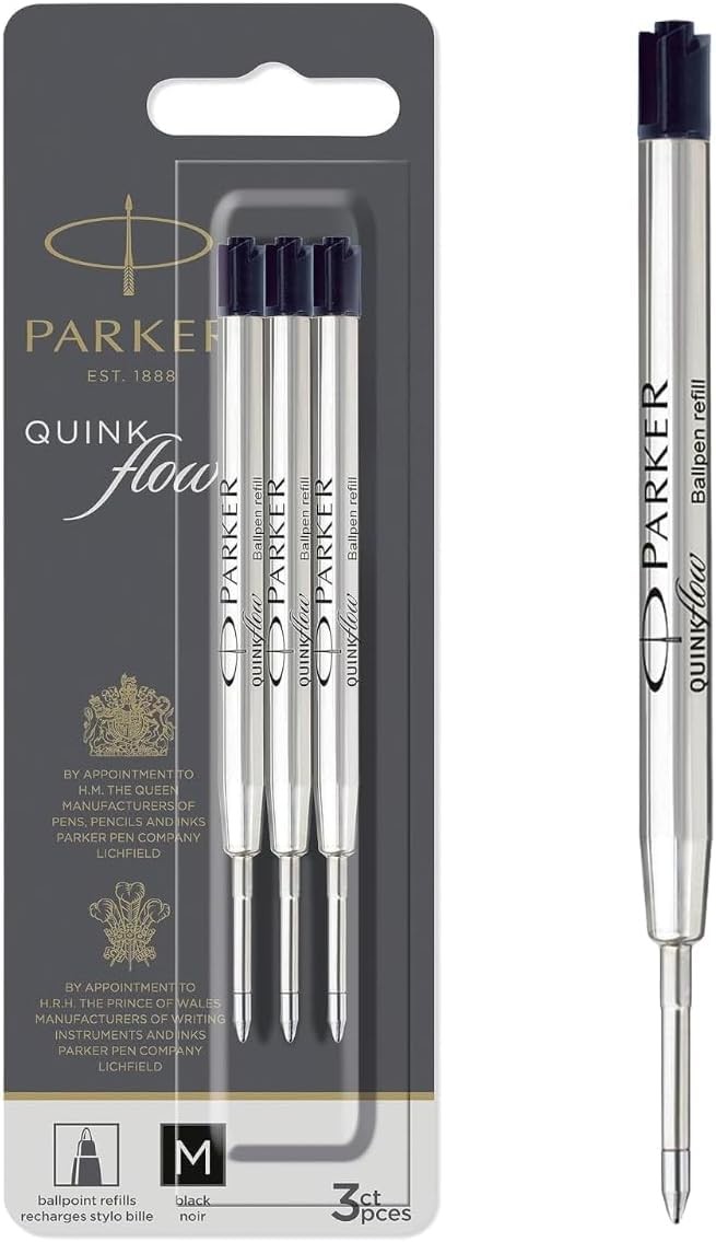 

PARKER Quinkflow Ballpoint Pen Ink Refills, Medium, Black, 3-Pack