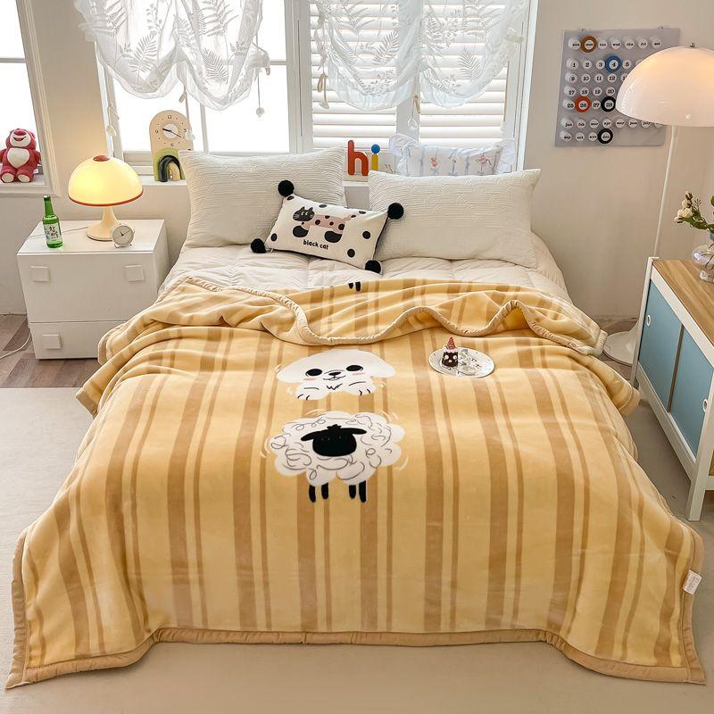 Double Layered Printed Thickened Raschel Soft Blanket Heat Retention Warm Quilt No Shedding Colorfast Anti-static Travel Throw