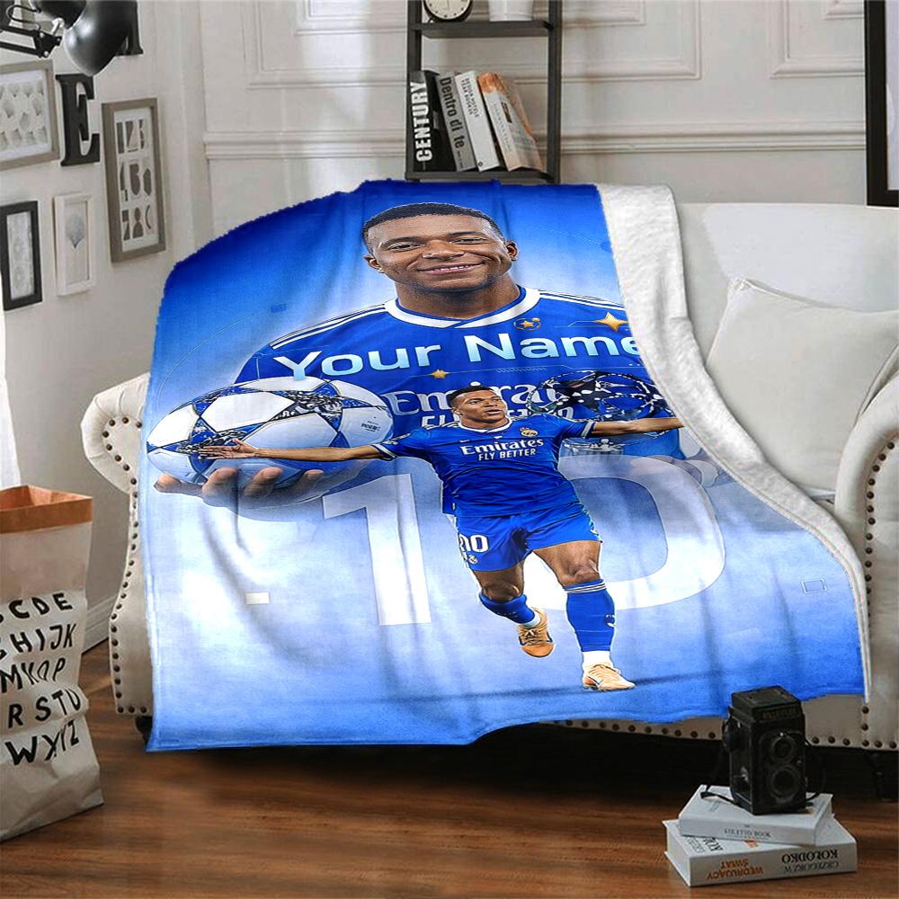 Mbappé Customize Text Blanket Throw Personalized Blanket Ultra-Soft Great for Livingroom Office Chair Couch Bed Four Seasons Multipurpose