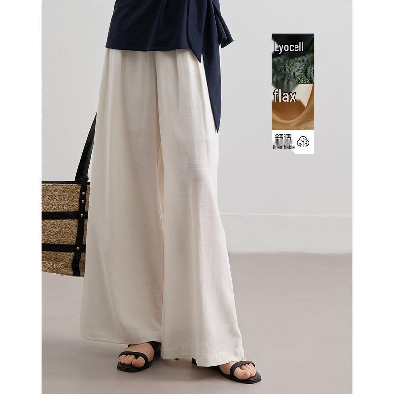 Demana Women s Linen-Lyocell Blend Wide-Leg Pants L