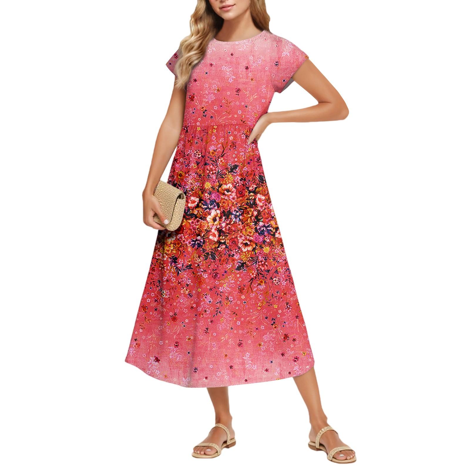 

Женские Модные Темпераментные Элегантные Платья с Цветочным Принтом и Завышенной Талией в Повседневном Стиле XL красный