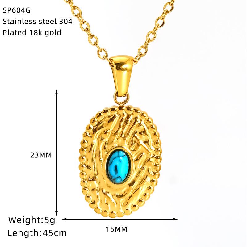 Retro Turquoise Titanium Steel Necklace Medium Antique Temperament Simple Light Luxury Pendant Spot