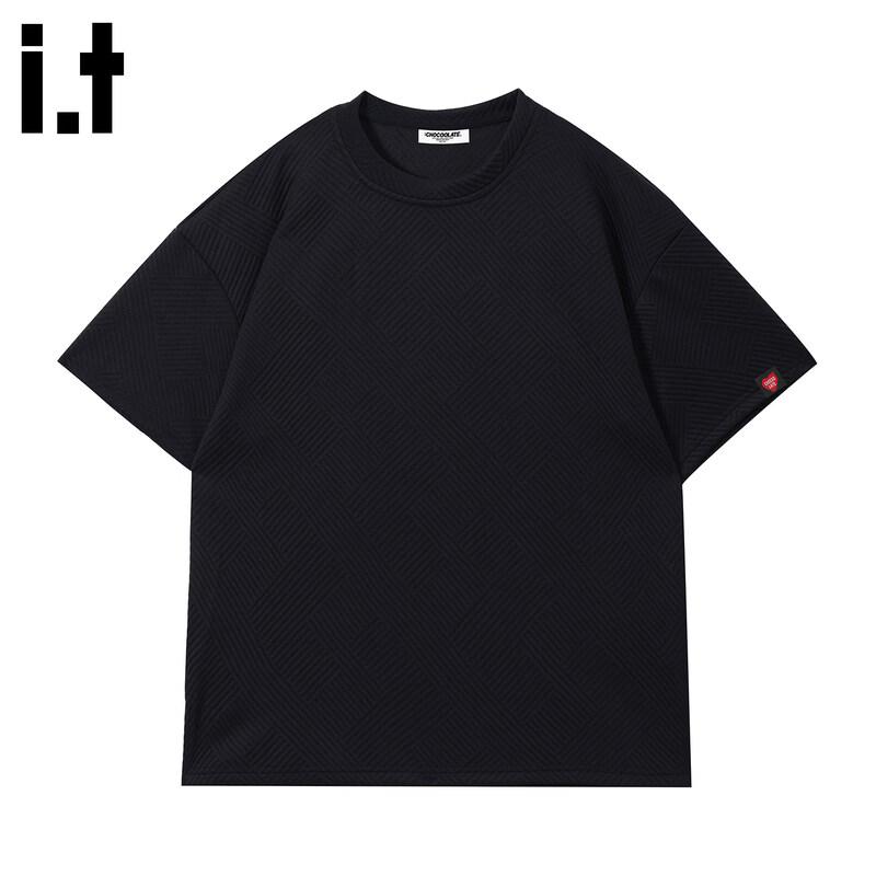 Men's Pure Color Textured Short Sleeve T-Shirt