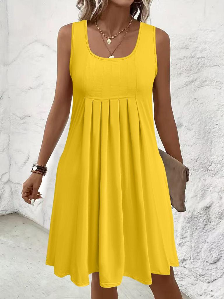 Ärmelloses Sommerkleid in Übergröße für Damen mit Falten und Taschen