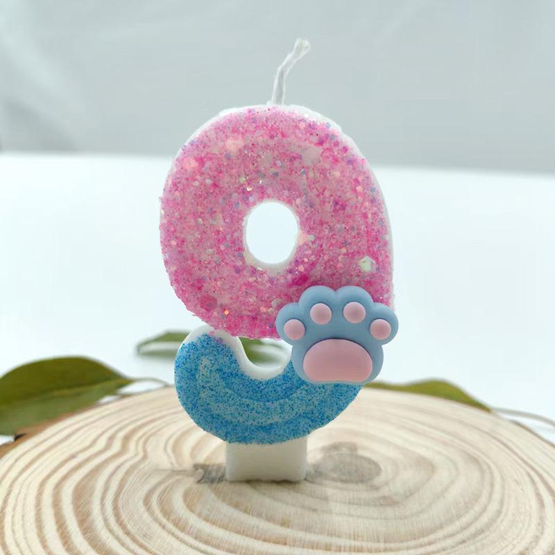 Blue and Pink Cat Claw Number Candle Birthday Candle Girls Cake Decoration Creative Beautiful Design