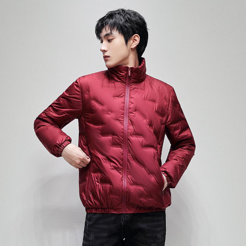 Men's Lightweight Down Jacket - Stand Collar, 90% White Duck Down, Casual Short Outerwear for Autumn and Winter.