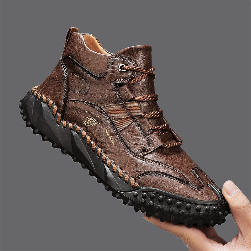 Italian Brand High-Grade Genuine Leather Men's Fleece-Lined High-Top Casual Sports Shoes