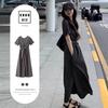Nischen-Design-Kurzarmkleid mit Kreuzträgern Sommerliche Weiblichkeit Hochwertiges Gefühl Taille und dünn A-förmiger langer Rock