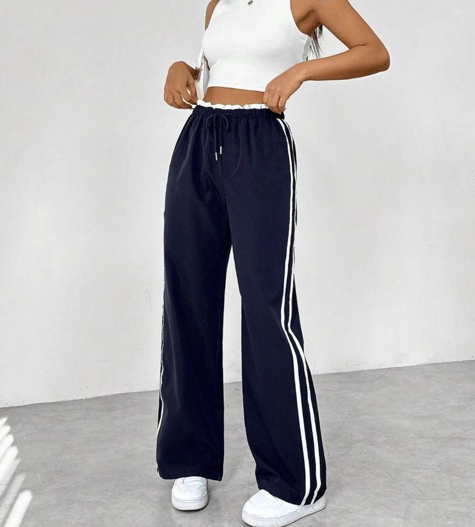 New EU & US Style Black Elastic Waist Straight-Leg Sports Pants - Women's Autumn/Winter Casual Trousers
