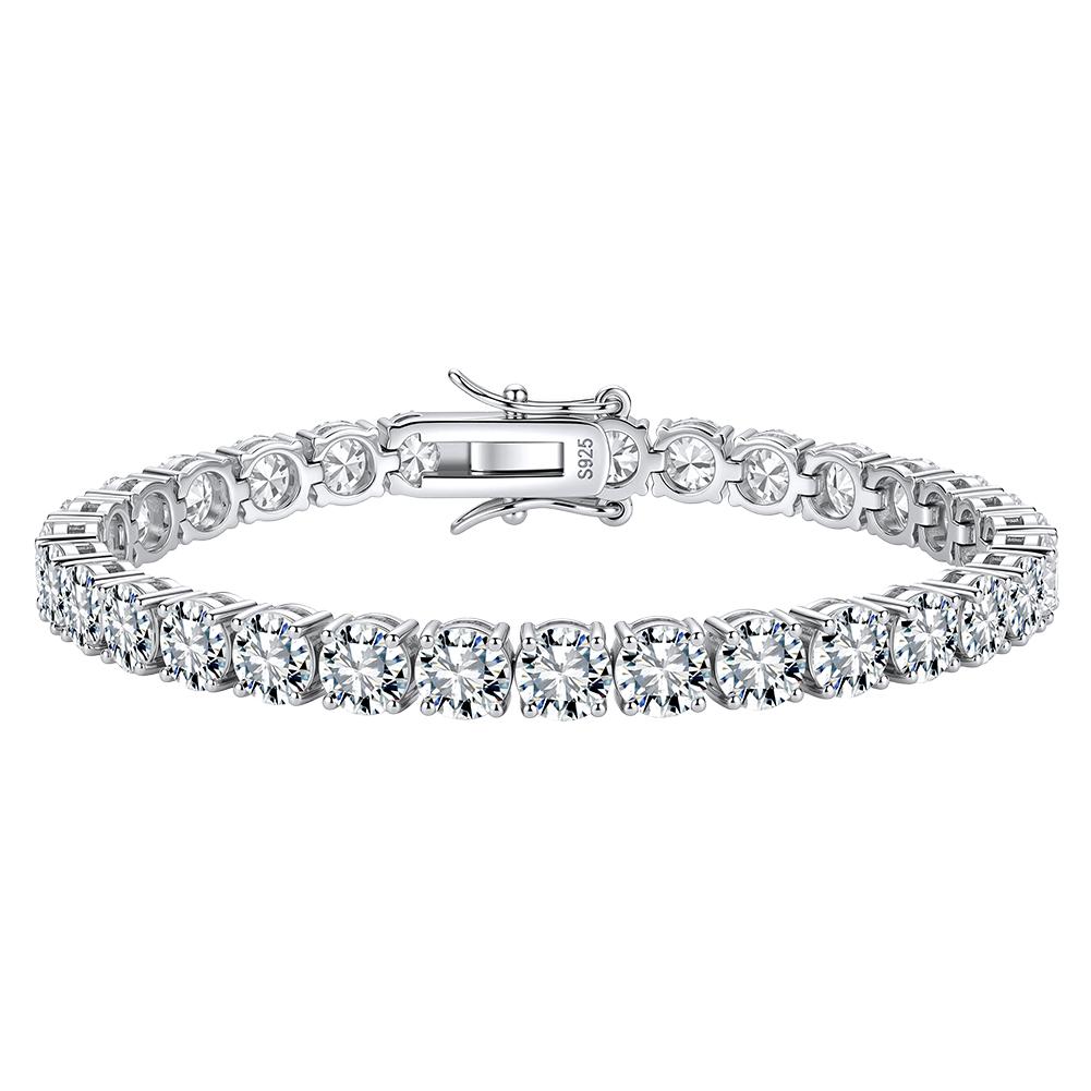 Mirror Polished Solid S925 Silver Flat Slim Tennis Bracelet VVS Micro Moissanite Dual Lock Anti-Slip Clasp