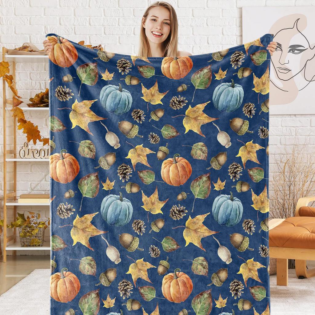 Pumpkin Flannel Blanket Floral Print Blanket Thanksgiving Air Conditioning Blanket Blanket Nap