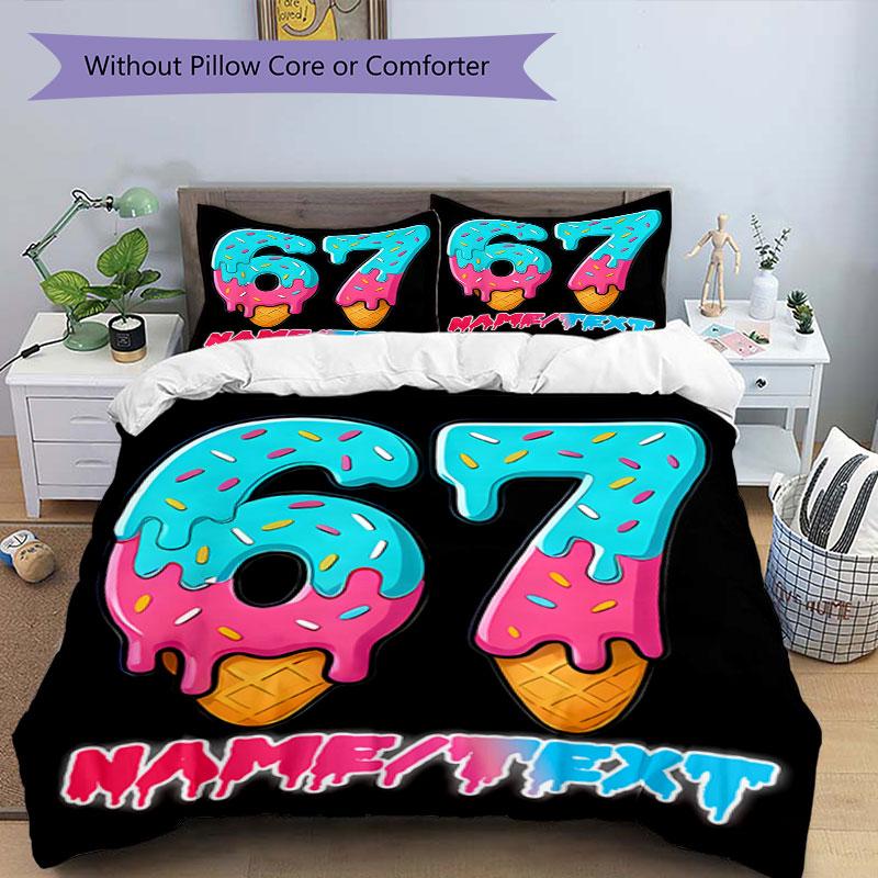 3PC Custom Name Dessert Number Celebration Bedding Set Printed Bedding Set Duvet Cover Closure Includes 1 Duvet Cover & 144 Pillowcases for Bedroom