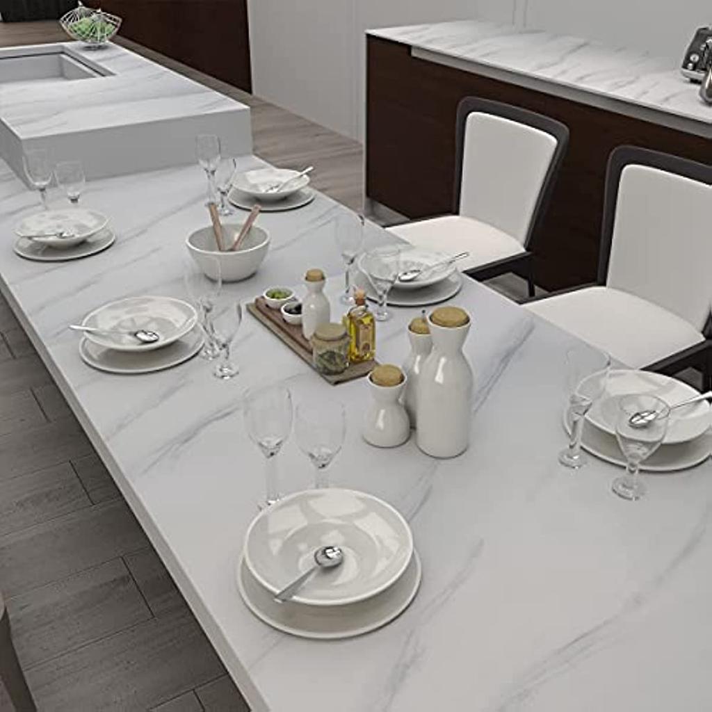 White Marble Wallpaper Glossy Peel and Stick Granite Wall Paper Waterproof Countertop Contact Paper Self Adhesive Wall Sticker