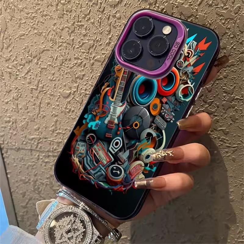 Cool Graffiti Mechanical Pattern TPU Basic Phone Case for iPhone 16 15 Pro Max 16E 14 13 12 11 XS X XR 7 8 Plus Hard Back Cover