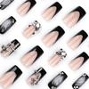 Cool French Black Wearing Nail Piece Finished Flash Cross Nail Piece 3D Water Ripple Fake Nail