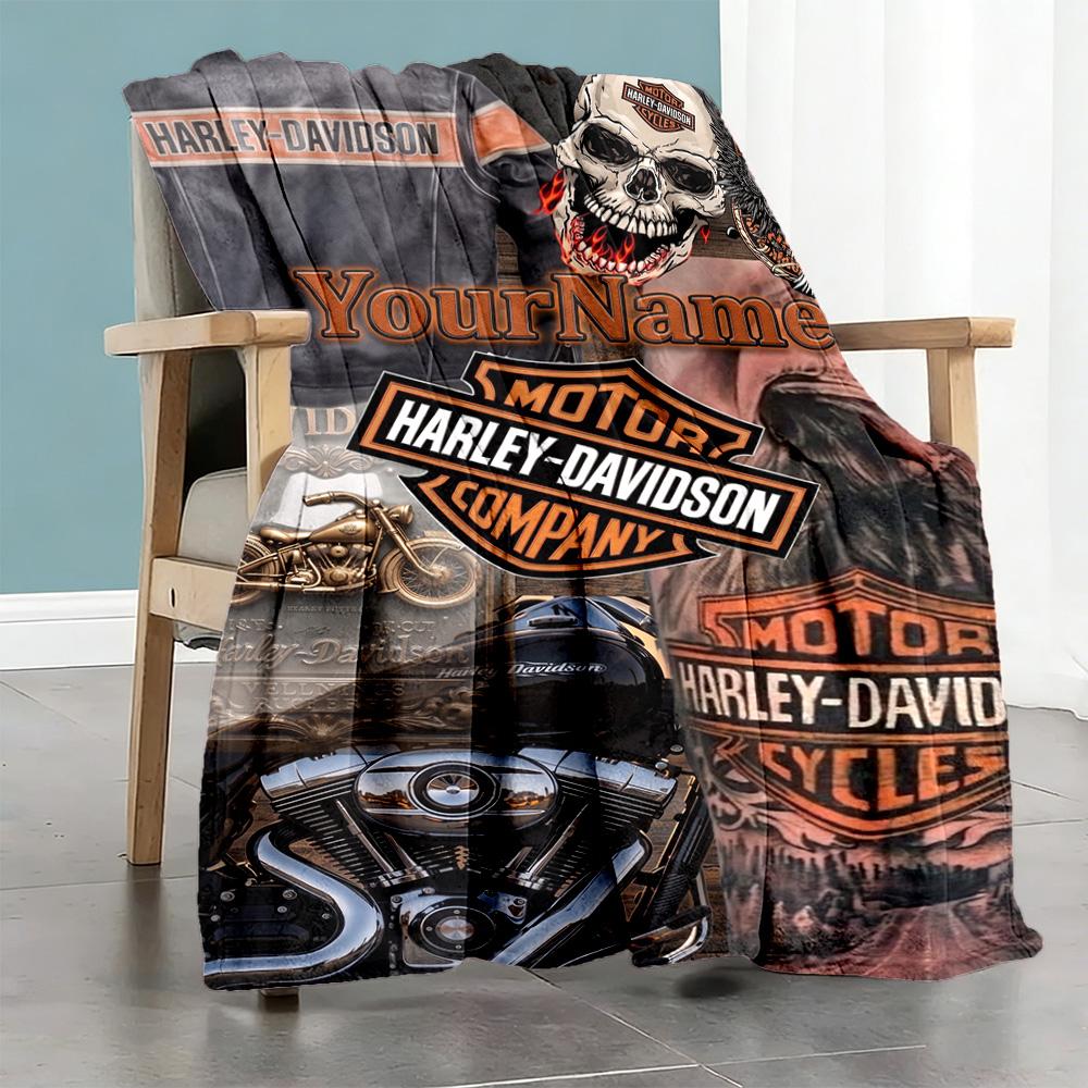 Harley-davidson Motorcycles Personalized Text Blanket Gift Customizable Blanket Soft Warm Cozy Versatile for Livingroom Home Decor Couch Sofa